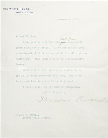 ROOSEVELT, THEODORE. Two items: Typed Letter Signed, as President * Signature, on a typed quotation.